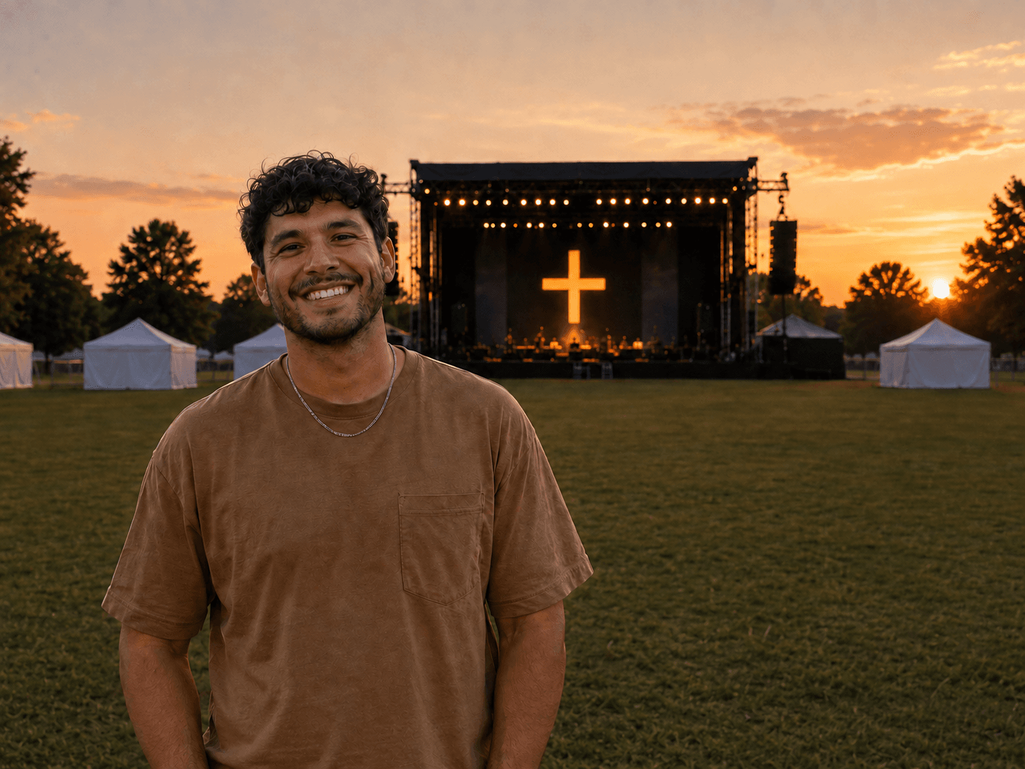 Individual supporter standing in front of the Safe + Sound festival stage.