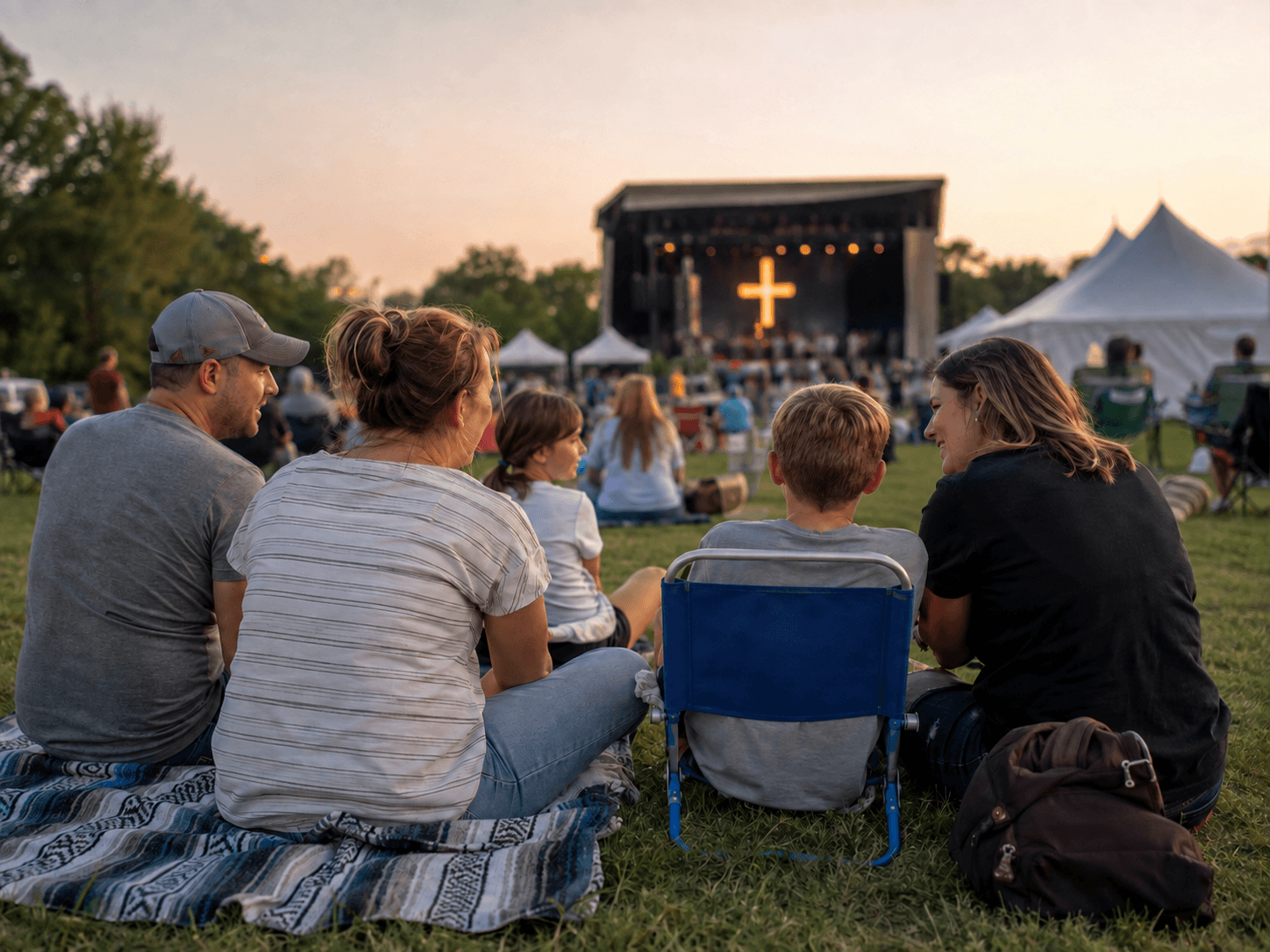 Family and friends gathered on the lawn during the Safe + Sound festival.